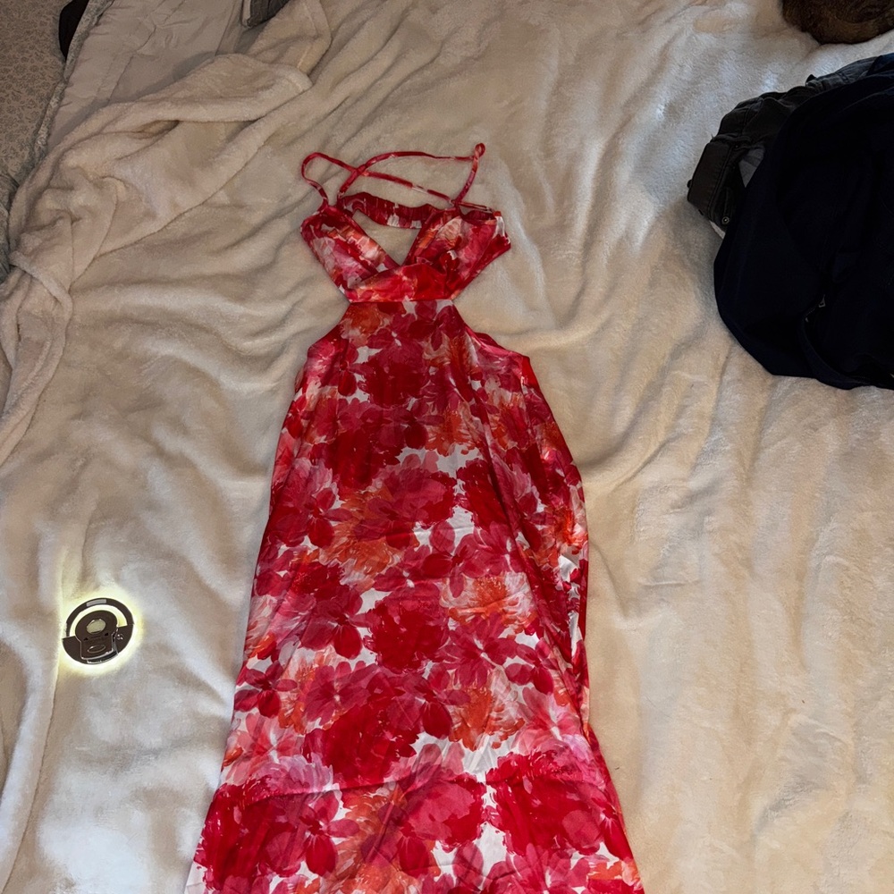 Elegant Red Floral Women's Dress